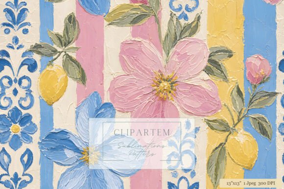 Download Pink Floral Lemon Stripe Pattern - Pattern Collection