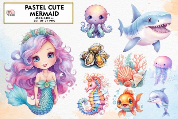 Download Pastel Cute Mermaid Watercolor Clipart - Watercolor clipart Collection