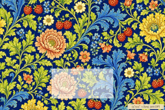 Download Navy Floral Acanthus Berry Pattern - Pattern Collection