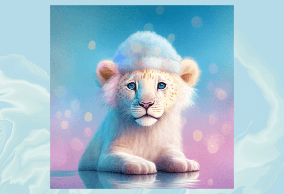 Download Cute White Lion Digital Illustration - Digital illustration Collection