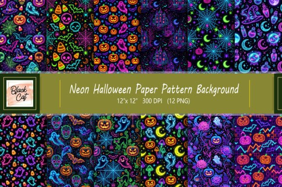 Download Neon Halloween Paper Pattern Background - Pattern Collection